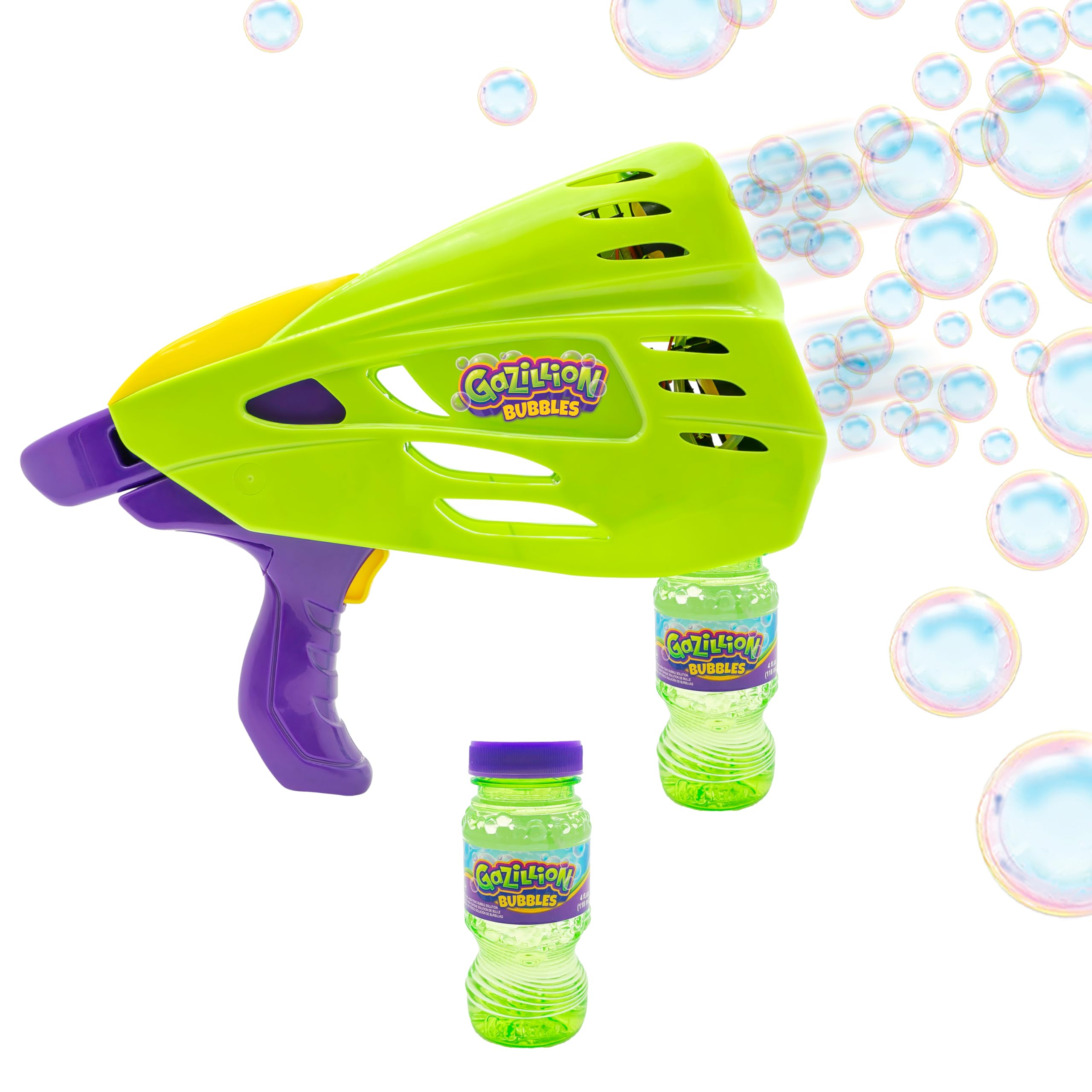 Gazillion Bubbles Double Bubble Blaster – Rechargeable 2-in-1 Bubble Gun & Wand | LED Light Show | Continuous Bubble Maker for Kids | Includes 2 Bottles of Non-Toxic Gazillion Solution | Ages 3+