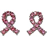 Faship Gorgeous Pink Rhinestone Crystal Breast Cancer Awareness Ribbon Earrings