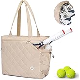 KAVIGOR Tennis Tote Bag with Shoe Compartment - Extra-Large Quilted Pickleball Bag Holds 2-4 Rackets, Water-Resistant & Lightweight for Men & Women