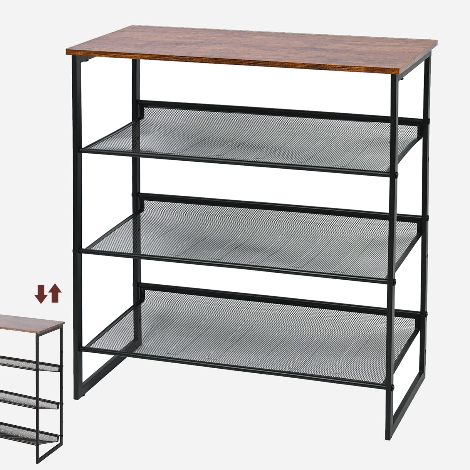 Photo 1 of ****ONLY REFERENCE***Luwesde 4-Tier Shoe Rack, Tilting Adjustable Freestanding Shoe Organizer, Wooden Top with 4 Metal Mesh Shelves, Shoe Rack for Front Door, Entryway, Hallway, Closet, Industrial (4-Tiers)