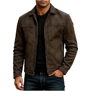Pbawab Men's Bomber Jacket Casual Suede Lightweight Full Zip | Men's Casual Suede Bomber Jacket Lightweight Full Zip Up Jacke