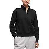 CRZ YOGA Cotton Fleece Lined Half Zip Sweatshirt for Women - Pullover Funnel Neck Workout Casual Sweat Shirts with Pocket