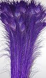 25 Pcs Bleached & Dyed Peacock Feathers 35"-40" for Halloween Home Decor Bridal Vases Centerpieces (Purple)