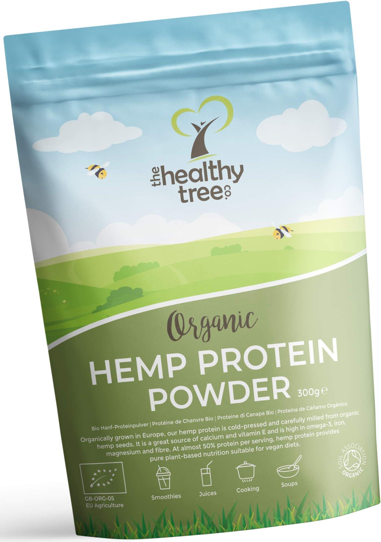 Organic Hemp Protein Powder by TheHealthyTree Company - Harvested in Europe - Vegan, High in Omega-3, Iron, Amino Acids and Magnesium - Raw Hemp Protein (300g)