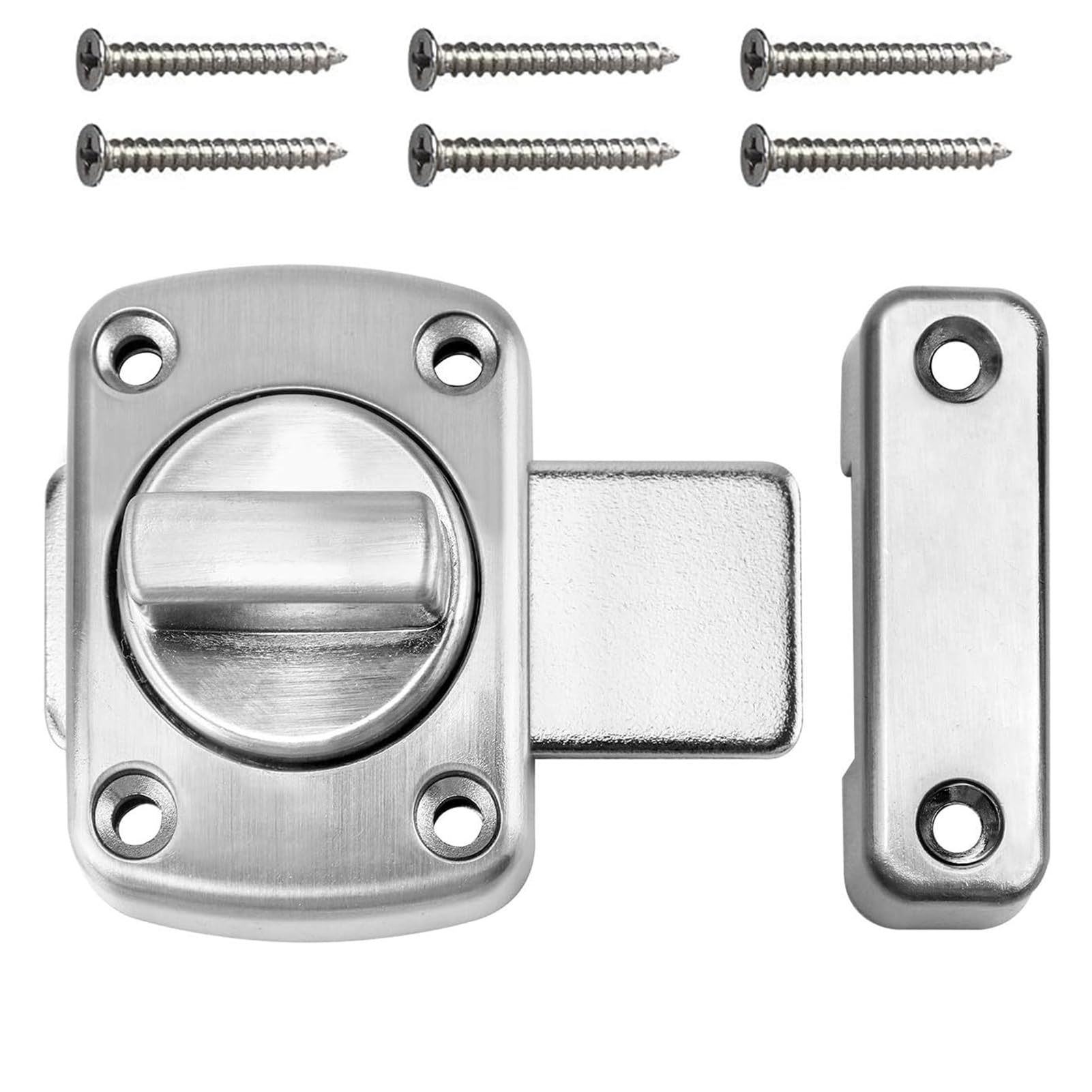 Door Lock Bathroom Latch Rotate Bolt Gate Latch Stainless Steel Toilet Door Lock Additional Fixed Anti-Theft Lock for Left and Right, Applicable to Various Doors (Silver)