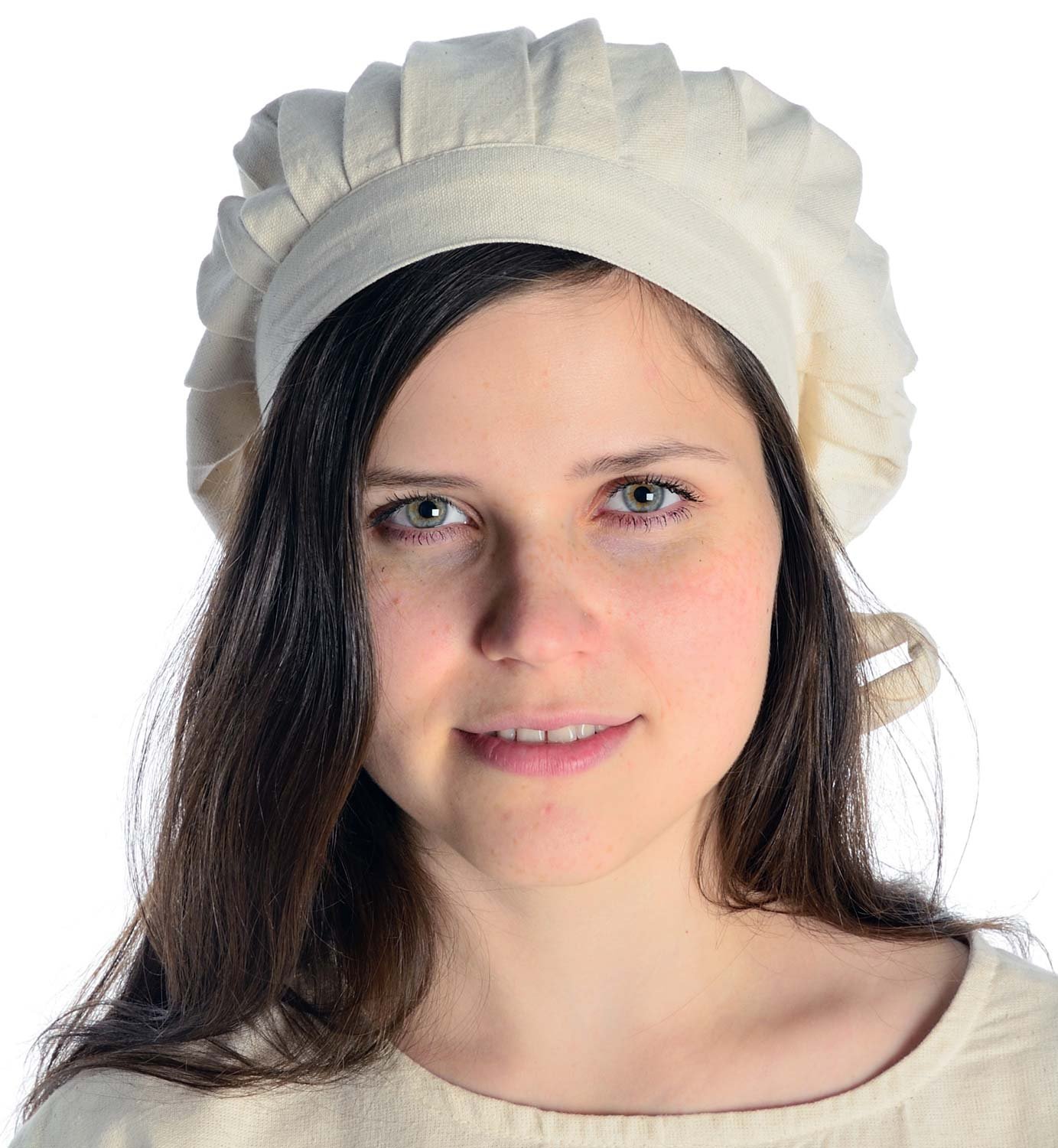 HEMAD Lady Bonnet with tie Beige Pure Cotton