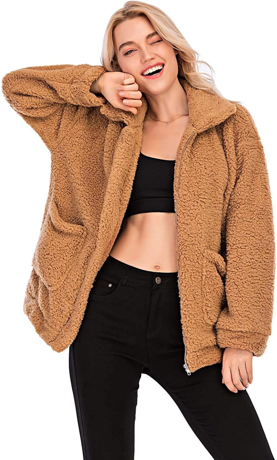 Comeon Women's Faux Fur Jacket Shaggy Jacket Winter Fleece Coat Outwear Shaggy Shearling Jacket at  Women's Coats Shop