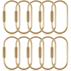 10 Pcs Solid Brass Carabiner Keychain Clip - Screw Lock Key Rings for Car Keys - Oval Gold Keyring Organizer - Heavy Duty Pur