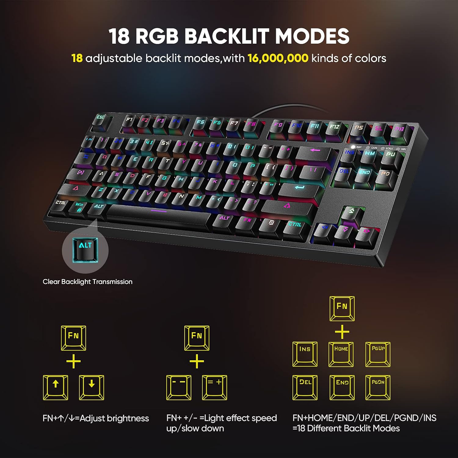 New Version TKL Compact Mechanical Gaming Keyboard, Hiwings HI100 RGB LED Rainbow Backlit 80% 87 Keys Keyboard with Blue Switches,Compatible Windows, Mac with Type C Adapter (Extra OTG): Computers & Accessories