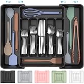ukeetap Extra Large Expandable Silverware Organizer, Flatware Tray, Black | BPA-Free Food-Safe Kitchen Utensil Cutlery Drawer Organizer, Adjustable Silverware Holder for Spoons Forks Knives