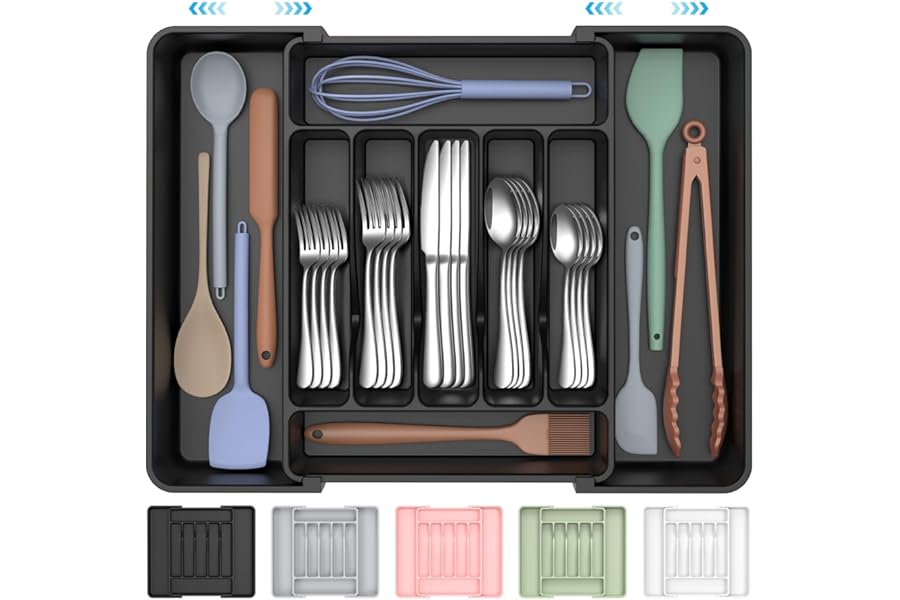 ukeetap Extra Large Expandable Silverware Organizer, BPA-Free Food-Safe Cutlery Flatware Organizer, Kitchen Utensil Drawer Or Book
