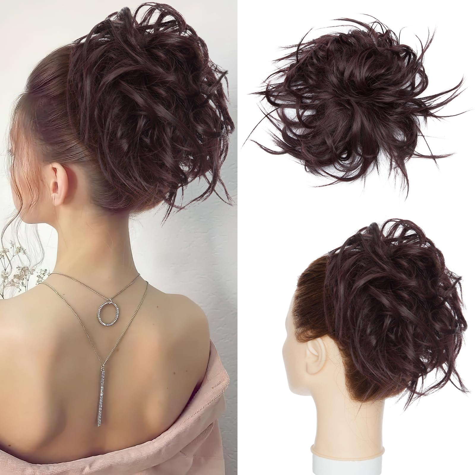 Fashion Tousled Hair Extensions Hairpiece Scrunchie Straight Elastic updo Scrunchy BUN Brown Blonde Instant Ponytail wig Hairdo Black mix Wine Red