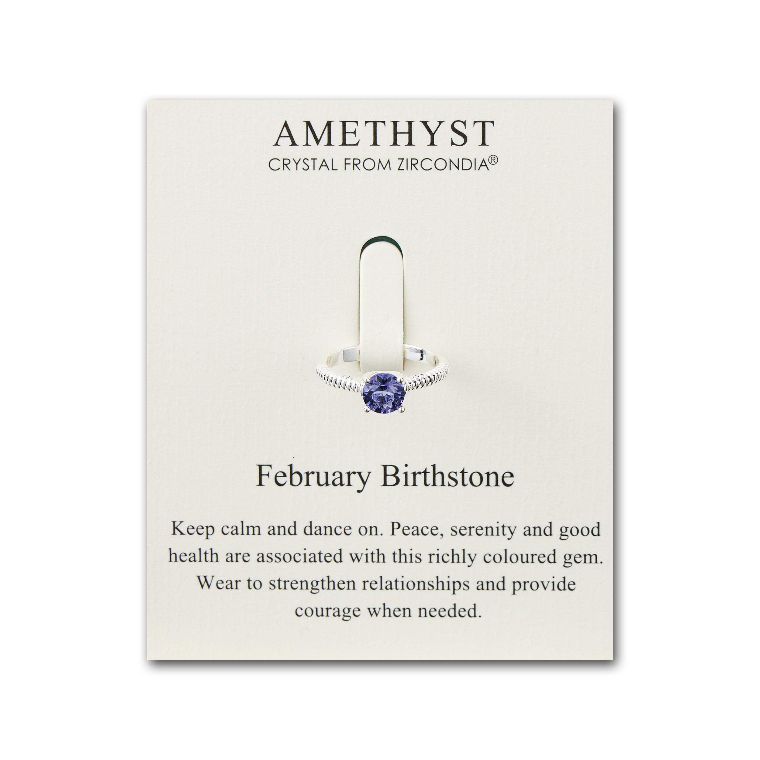 Philip Jones February (Amethyst) Adjustable Birthstone Ring Created with Zircondia® Crystals