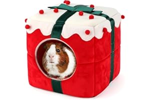 BWOGUE Christmas Guinea Pig Hideout, Winter Warm Guinea Pig Bed Cave Washable Small Animal Christmas Nest House Cage Accessory for Dwarf Rabbit Bunny Ferret Hamster Chinchilla Hedgehog