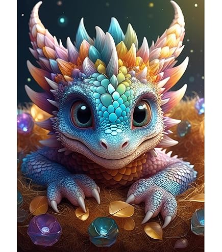 Snuqevc 20x20 Inch Diamond Painting Kit - Cute Blue Dragon Baby Full Drill Craft
