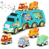 Veslier Toy Trucks for 2 3 4 5Years Old,Construction Transpor Trucks for Toddlers 2-4 Years with 4 Pull Back Cars for Toddlers 2-4,Christmas Birthday Gift for 18M+ 2 3 4 5 Years Old Kids Boys Girls.