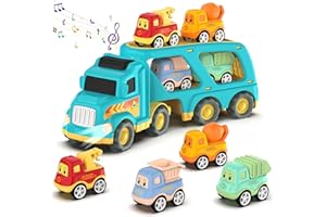 Veslier Toy Trucks for 2 3 4 5Years Old,Construction Transpor Trucks for Toddlers 2-4 Years with 4 Pull Back Cars for Toddlers 2-4,Christmas Birthday Gift for 18M+ 2 3 4 5 Years Old Kids Boys Girls.