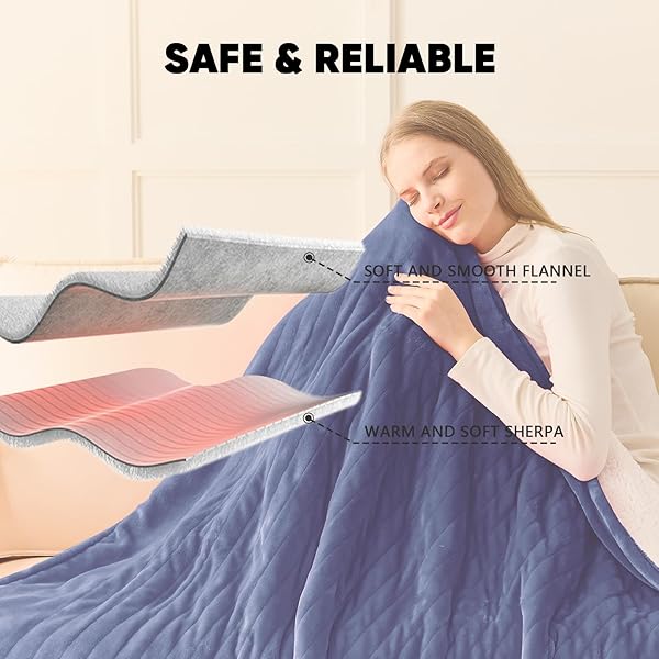 GREENOAK HEATED BLANKET ELECTRIC KING SIZE 100″X90″ DUAL CONTROL, HEATING BLANKET WITH 10 HEAT LEVELS 1/2/4/6/8 HOURS AUTO-OFF, SHERPA SOFT WARM CHRISTMAS BLANKET, SEA BLUE