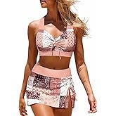 ROSEWE Womens Push Up Bikini Sets, Mid-Waisted Drawstring Skirts with Bulit-in Briefs, Two Piece Criss Cross Swimsuits