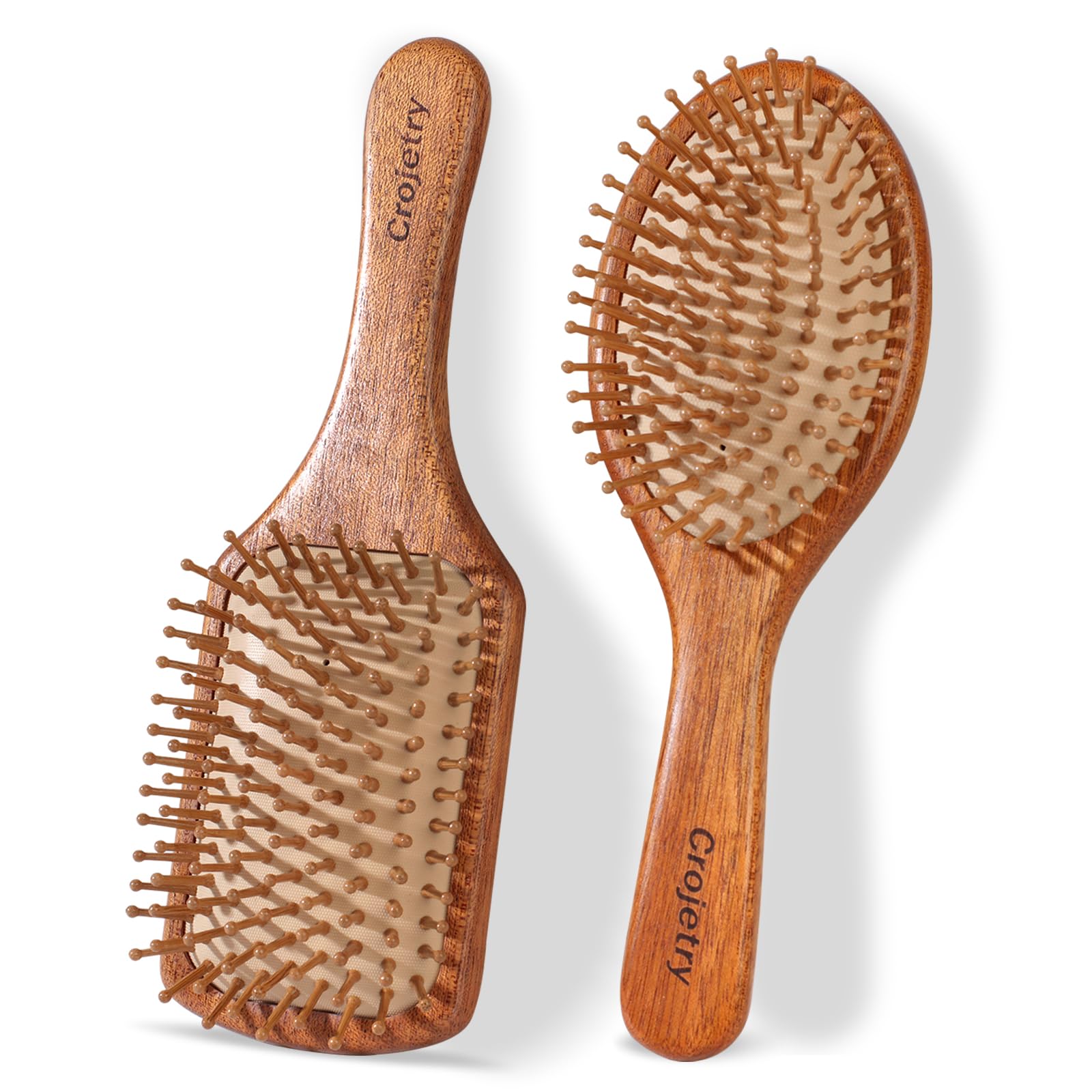 Photo 1 of 2-Piece Bamboo Hair Brush Set for Hair Growth (Oval & Square) - Natural Wooden Scalp Massage Brush with Bamboo Bristles,Detangling Hairbrush for Women,Men,All Hair Types - Ergonomic Handle