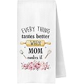 JWERBENPEY Mom Gifts from Kids Kitchen Towels Decorative, Mother Gifts for Birthday Christmas, Every Thing Tastes Better When Mom Make It Dish Hand Tea Towels for Kitchen, 16x24 Inch