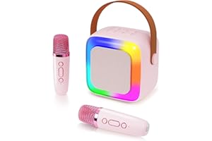 BIBIRE Kids Karaoke Microphone Machine Toy, Portable Bluetooth Speaker with 2 Wireless Microphone, for Kids, Birthday Gift for Girls Boys 3 4 5 6 7 8 9 10 Years Old（Pink）