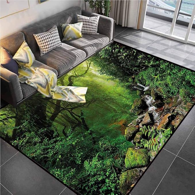 Area Rug Rugs Print Large Floor Mat Nature, Idyllic Forest