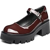 Elvora Women's Mary Jane Shoes - Platform Mary Janes for Women, Black Leather Round Toe Chunky Dress Shoes with Adjustable Ankle Strap