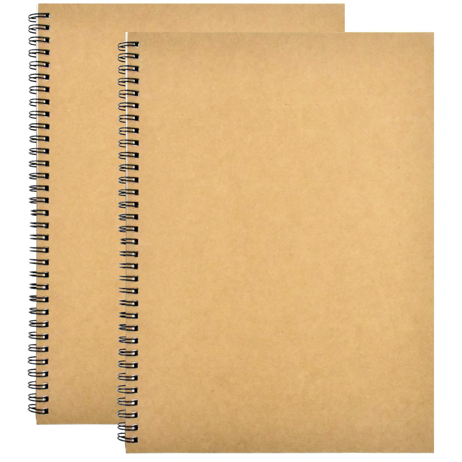 2 Pack A4 Sketch Notebook, 280 Sides/140 Pages Coil Sketchbook, Spiral Blank Notepad, Kraft Cover Blank Pad, for Sketching, Writing and Journal Refill
