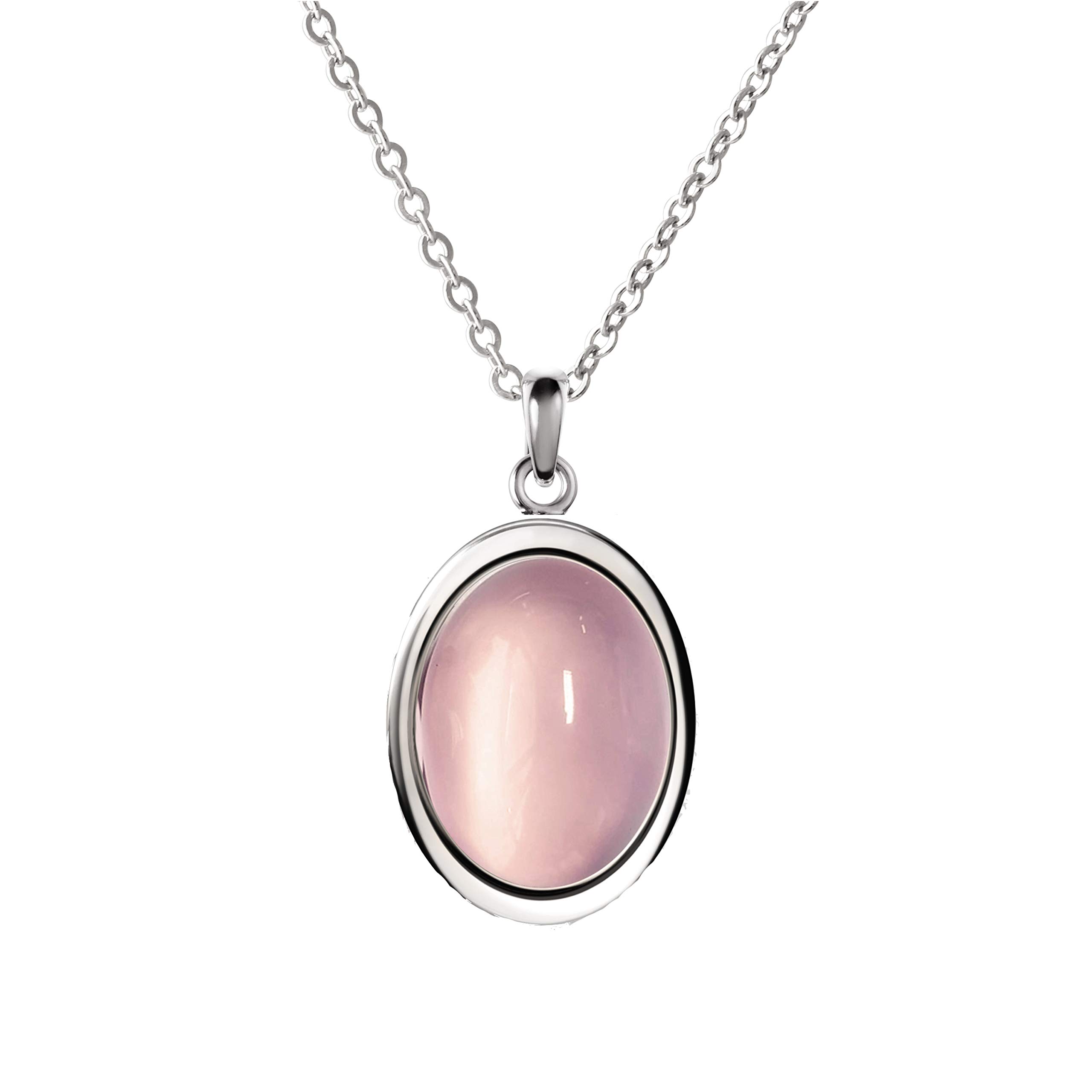 Franki Baker Oval Rose Quartz Gemstone Pendant Necklace on Sterling Silver Chain. Chain length: 50cm