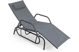 Tangkula Outdoor Glider Recliner Chair, Adjustable Backrest Patio Gliding Lounger Chair with Armrests and Pillow, Outdoor Swi