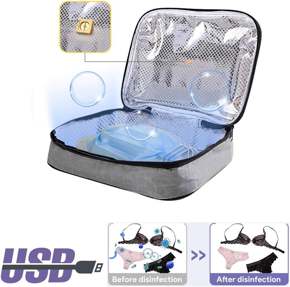 HOT1950s Universal Disinfection Box, UV Sterilizer Bag USB UV Disinfection Bag Sanitizer Cleaner Portable Sterilizer Bag for Jewelry Underwear (Silver)