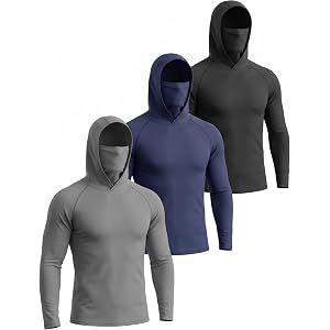 WishStone 3 Pack Men's Sun Protection Fishing Hoodie with Face Mask, Long Sleeve UPF 50+ Quick Dry Workout Running Shirts