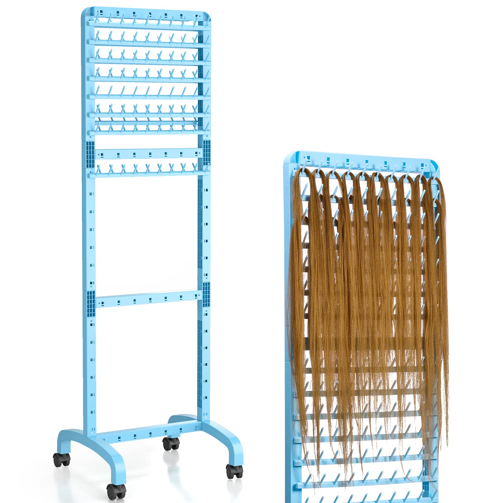 Photo 1 of Yumkfoi Adjustable Braiding Hair Rack 160 Pegs, Double-Sided Standing Hair Stand for Braiding, Adjustable Height Braid Rack with Wheels for Stylists