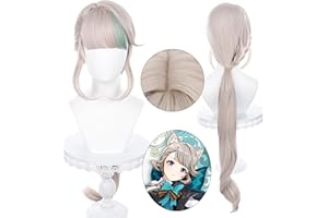 MAYSUWELL Genshin Impact Cosplay Wig Lynette Anime Long Pink Mixed Green Ponytail hair with Free Wig Cap for Women Comic Con, Cosplay show, Halloween