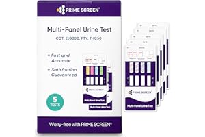 Prime Screen Multi-Panel Urine Test - Testing for THC, Nicotine (COT), Alcohol Test (EtG) -[5 Pack]