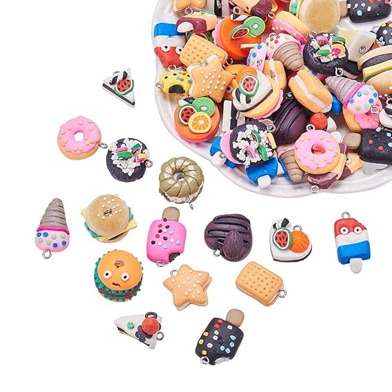 NBEADS 100 Pcs Handmade Food Theme Polymer Clay Pendant