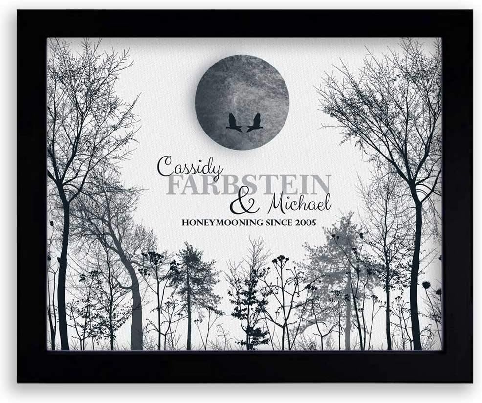 Personalized 10 Year of Tin Aluminum Honeymoon Winter Trees Couple Ten Year Wedding Gift - With Solid Wood Frame & Gift Wrapping LTC-P1149