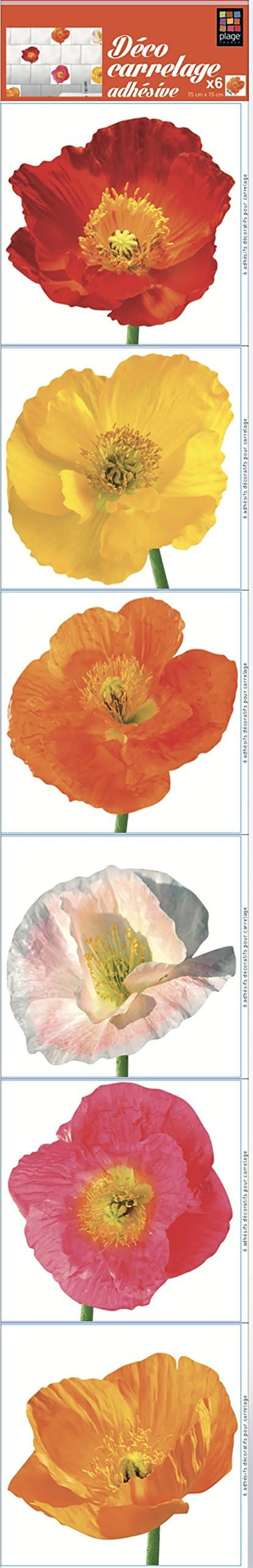 Plage 6 Wall tiles stickers Vinyl Sticker Wild Poppy 15x15cm