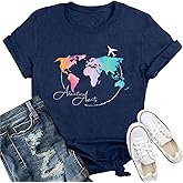 IFQ Travel Shirts for Women Airplane Trip T-Shirt Adventure Awaits Vacation Crewneck Tee