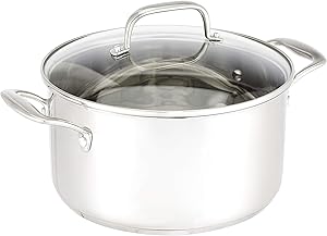 AmazonBasics Stainless Steel Stock Pot with Lid, 6-Quart