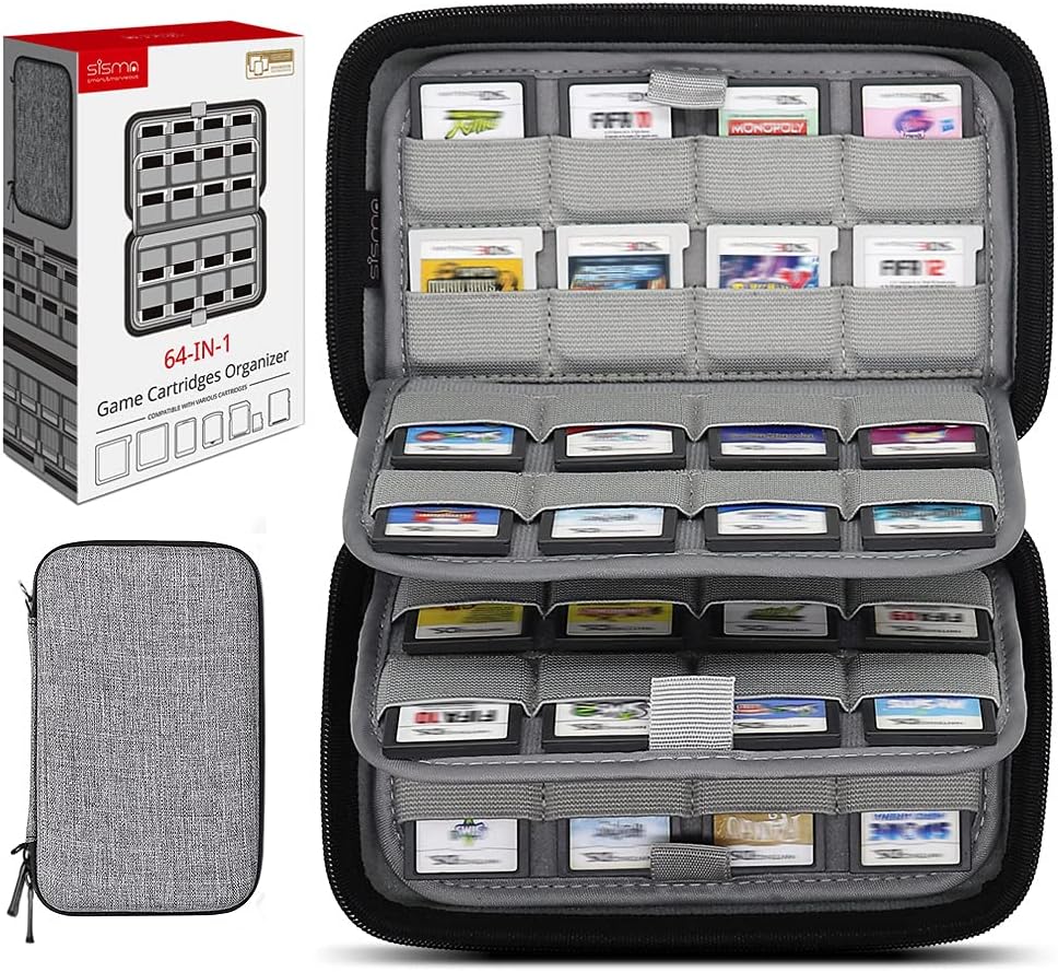 Sisma 64 Game Cartridge Holders Storage Case for Nintendo 3DS 2DS DS Game Cards - Grey