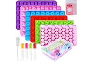 Gummy Bear Molds Silicone 37PCS Set,Nonstick Candy Mold 18 Shapes for 327 Candies, With 4 Droppers, Brush, Storage Box, 25 Wr