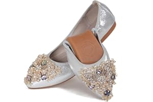 VYKF Womens Ballet Flats Foldable Rhinestone Pointed Toe Comfortable Slip on Wedding Flat Shoes Dress Flats for Women