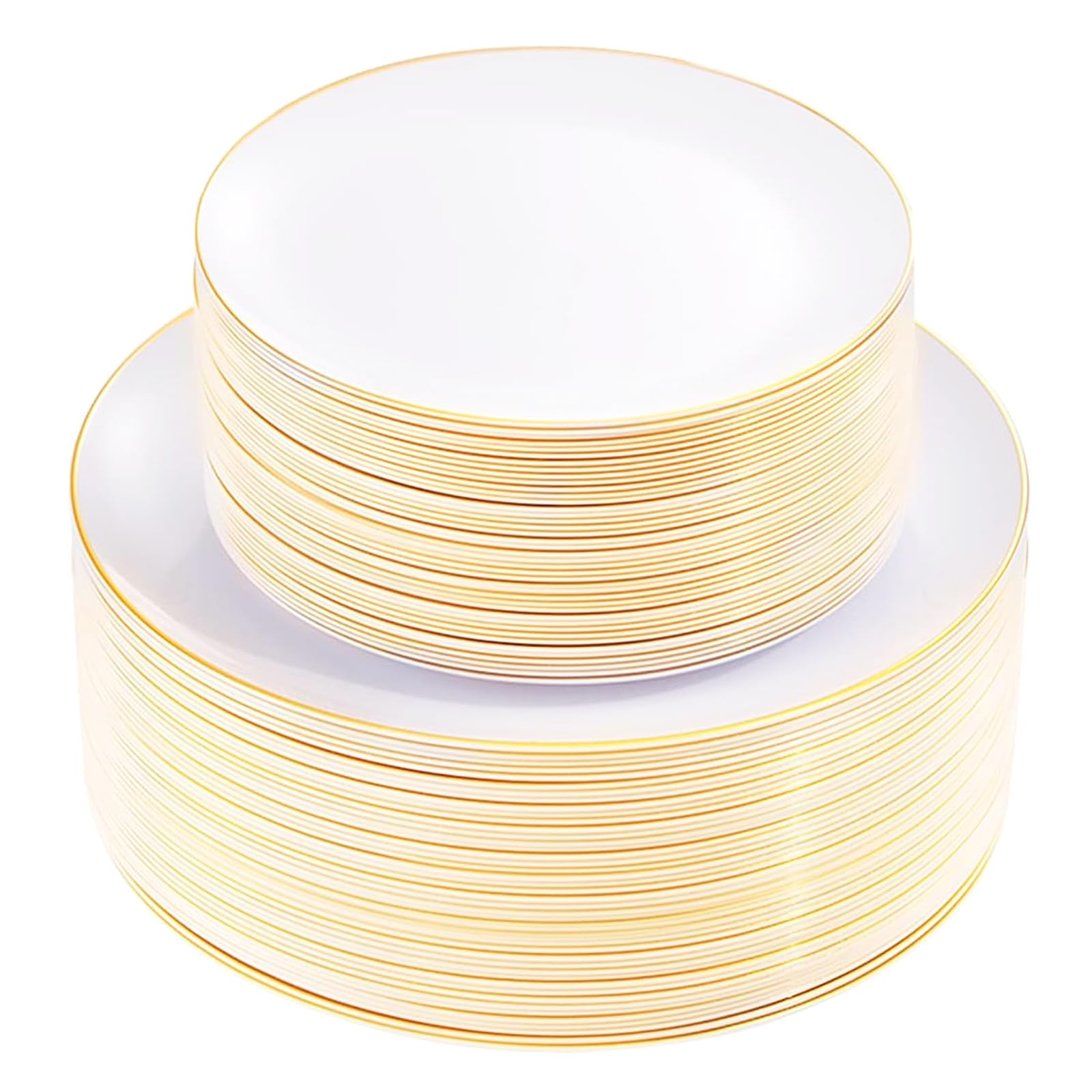 Photo 1 of KIRE 100PCS Disposable Plates - White with Gold Rim for Christmas Party/Wedding - Includes 50Pieces 10.25inch Dinner and 50Pieces 7.5inch Dessert/Salad Plates