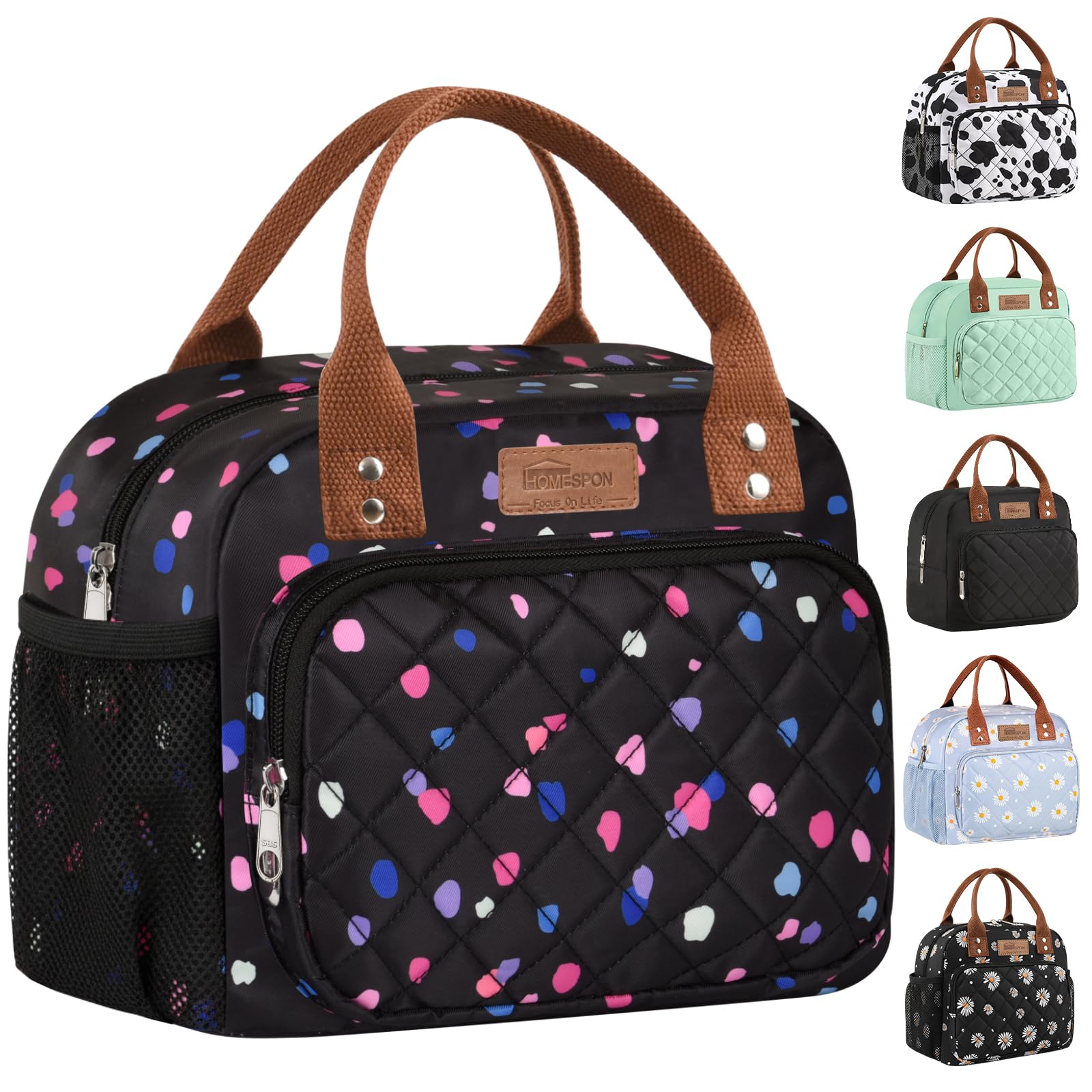 HOMESPON Insulated Lunch Bag for Women Men Work Adult Cool Bag Lunch Box Container Ladies Lunch Tote (Colourful Dots) — image 1