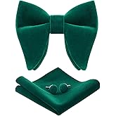 PACGOTH Bow Ties for Men Pre-Tied Bow Tie Vintage Tuxedo Oversized Velvet Bow Ties Cufflinks Pocket Square Sets With Gift Box