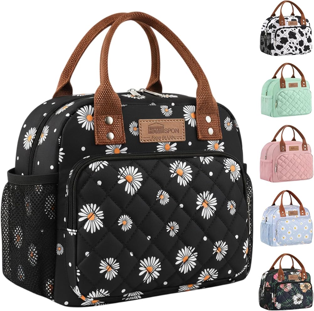 HOMESPON Insulated Lunch Bag for Work Daisy Pattern 27x21x15cm