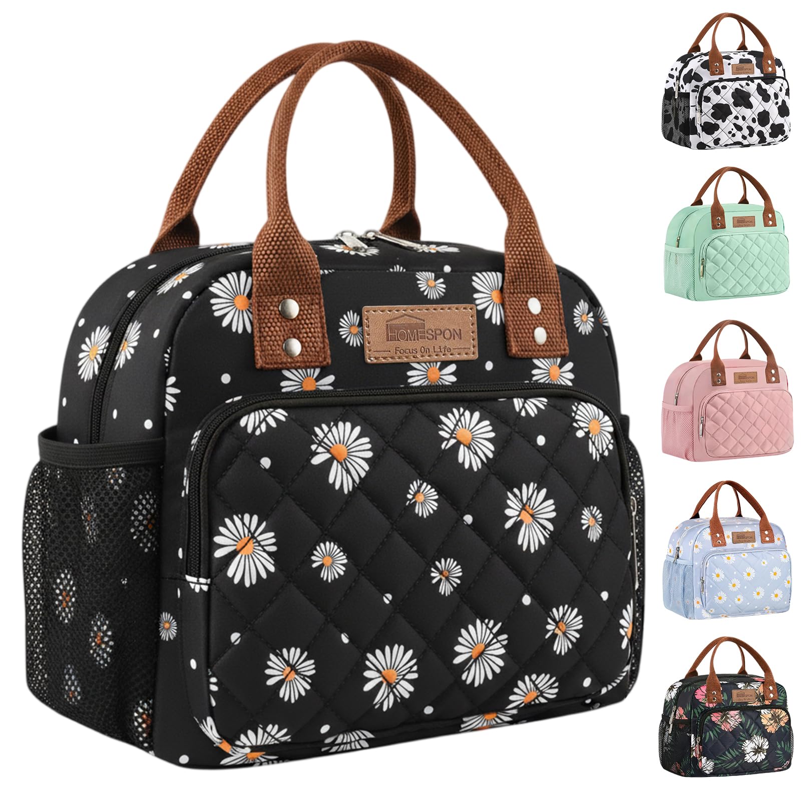 HOMESPON Insulated Lunch Bag for Women Men Work Adult Cool Bag Lunch Box Container Ladies Lunch Tote (Daisy) — image 1