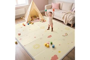 Extra Large Foldable Play Mat, Reversible Baby Play Mat with Edge Reinforcement, Non-Toxic & Waterproof Baby Mat for Floor, F